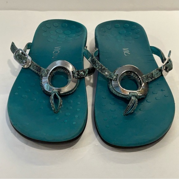 Vionic Women’s Karina Orthaheel Arch Support Teal Sandals Sz 8, Snake Strap - Picture 1 of 7